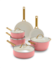 GreenPan Padova 10-piece ceramic nonstick cookware set in coral.