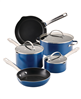 Farberware 10-piece blue aluminum nonstick cookware set.