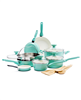 GreenPan Rio 16-piece turquoise ceramic nonstick cookware set.