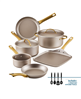Farberware 12-piece aluminum cookware set in champagne.