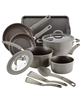 11-piece Rachael Ray Cook + Create aluminum nonstick cookware set in gray with discount information.