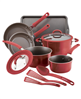 11-piece Rachael Ray red aluminum nonstick cookware set.
