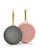 Set of 2 GreenPan GP5 champagne healthy ceramic nonstick frypans in dusty rose, discounted.