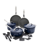 GreenPan GP5 15-piece hard anodized ceramic nonstick set in Oxford blue.