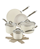 Rachael Ray 10-piece ceramic nonstick cookware set in almond.