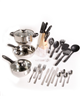 32-piece Total Kitchen Lybra cookware set in silver.
