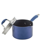 2-quart Anolon advanced hard-anodized nonstick straining saucepan in indigo.