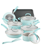 Get a 13-piece light blue shimmer Rachael Ray aluminum nonstick cookware set.