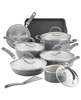 Rachael Ray 13-piece aluminum nonstick cookware set in gray shimmer.