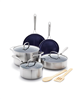 10-piece blue diamond stainless steel clad pro cookware set.