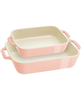 Get a Staub ceramic 2pc rectangular baking dish set in pink with a discount.