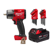 M18 Fuel Gen-2 18V cordless 3/8" impact wrench with 5.0 Ah battery and L-key set.