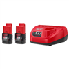 M12 12V lithium-ion compact 2.0Ah battery pack (2-pack) with charger included.