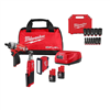 M12 12V cordless screwdriver kit (3 pcs) with 2 batteries, charger, and socket set.