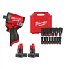 M12 Fuel 12V brushless cordless stubby 1/2in. impact wrench with (2) 3Ah batteries & socket set.