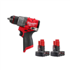 M12 Fuel 12V Cordless 1/2" Drill Driver with two 3.0 Ah batteries.