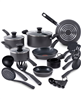 T-fal 18pc nonstick aluminum cookware set in grey.
