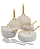 GreenPan Reserve Pro 10-piece nonstick cookware set in taupe with discount info included.