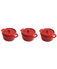 Staub 3-piece ceramic mini round Dutch oven set in cherry.