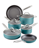 Anolon 10-piece teal hard anodized nonstick cookware set.