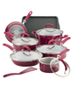 Rachael Ray's 13-piece burgundy shimmer aluminum nonstick cookware set is available at a discount.