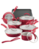 Rachael Ray create delicious 13-piece aluminum nonstick cookware set in red shimmer.