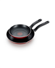 T-fal 2-piece red nonstick fry pan set.