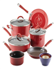 Cucina Porcelain Enamel 14 Piece Nonstick Cookware and Measuring Cup Set - Cranberry Red