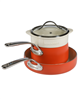Bloomhouse 4-piece orange enamel cookware set.