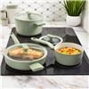 Berghoff 6pc non-stick ceramic cookware set, recycled aluminum, sage, with glass lid.