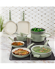 BergHOFF Leo Balance 11pc nonstick aluminum cookware set with glass lids in sage.