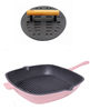 BergHOFF neo 2pc 11" pink cast iron grill pan with slotted steak press.