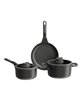 BergHOFF Leo Stone+ 5pc recycled nonstick ceramic cookware set in black.