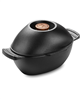 Outset 2.5-quart black cast iron mussel and seafood pot with lid.