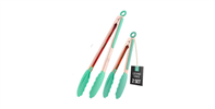 Zulay Kitchen set of 2 stainless steel tongs with green silicone tips.