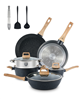 12-Piece Nonstick Ceramic Cookware Set, Granite Pots and Pans Set with Silicone Shovel, Spoon & Tongs - Black