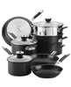 10-piece Anolon SmartStack hard-anodized nesting cookware set in black.