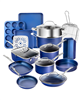 20-piece blue nonstick bakeware and cookware set.