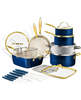 Gotham Steel 20-piece navy cookware set with knives.