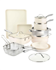 Get the Natural Collection 15-piece cream ceramic nonstick cookware set.