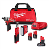 M12 12V cordless screwdriver combo kit (4 tools) with 3/8" ratchet, light, and batteries.