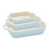 Light blue Staub stoneware 3-pc rectangular baking dish set.