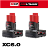 M12 12V 6.0Ah lithium-ion XC battery pack (2-pack).