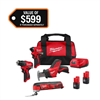 M12 12V cordless brushless drill and impact driver kit, including Hackzall and multitool.