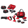 M18 18V Brushless Cordless Hammer Drill/Impact Combo Kit (3-tool) with 4 batteries, bag, Sawzall, and a discount.