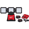 M18 18V cordless 4500 lumens triple-panel light with two 5.0Ah batteries and charger.
