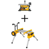 15 amp corded 8-1/4 in. compact portable tablesaw with heavy-duty rolling stand, quick-connect brackets.