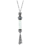 Antiqued Pewter Blue Crystal Cat Vial Tassle Necklace