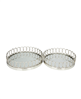 Stainless Steel Mirrored Tray with Circle Patterned Sides, Set of 2