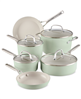 Kitchenaid 10-pc. ceramic induction cookware set in pistachio with discount information included.